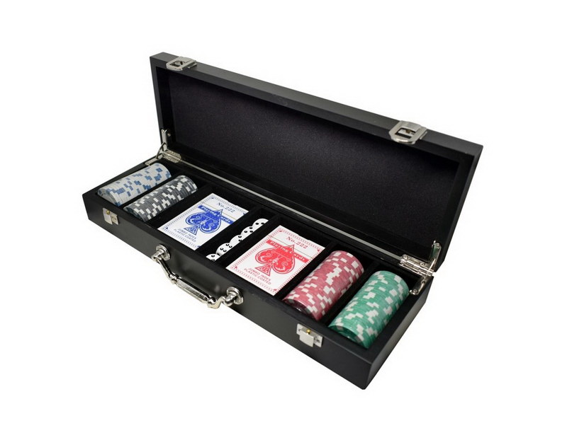 370 Ξύλινη βαλίτσα SUPERGIFTS με 100 μάρκες Dice 11,5 gr & 2 Τράπουλες Χάρτινες - Image 1