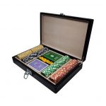 Ξύλινη κασετίνα με 200 μάρκες καζίνο Poker dice 11,5gr & 2 τράπουλες χάρτινες Dal Negro