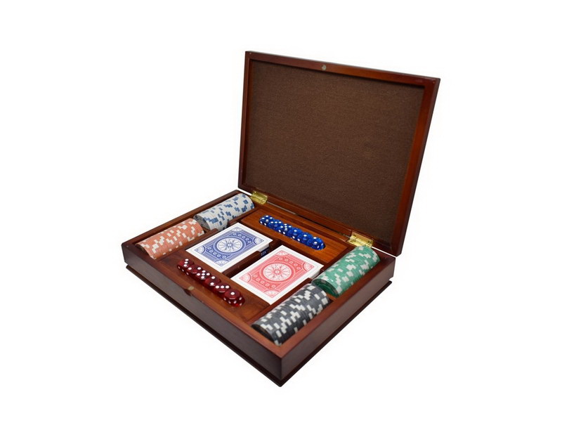 453 Sapelly Ξύλινη κασετίνα με 100 μάρκες Poker Dice 11,5gr & 2 τράπουλες πλαστικές 100% Dal Negro - Image 1
